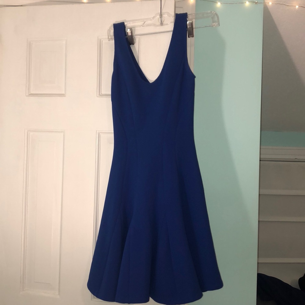 V neck royal blue fit and flare dress